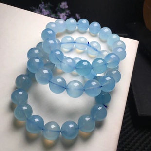 天然冰种海蓝宝石手链海蓝宝手饰蓝色宝石蓝水晶手链女海宝蓝手串