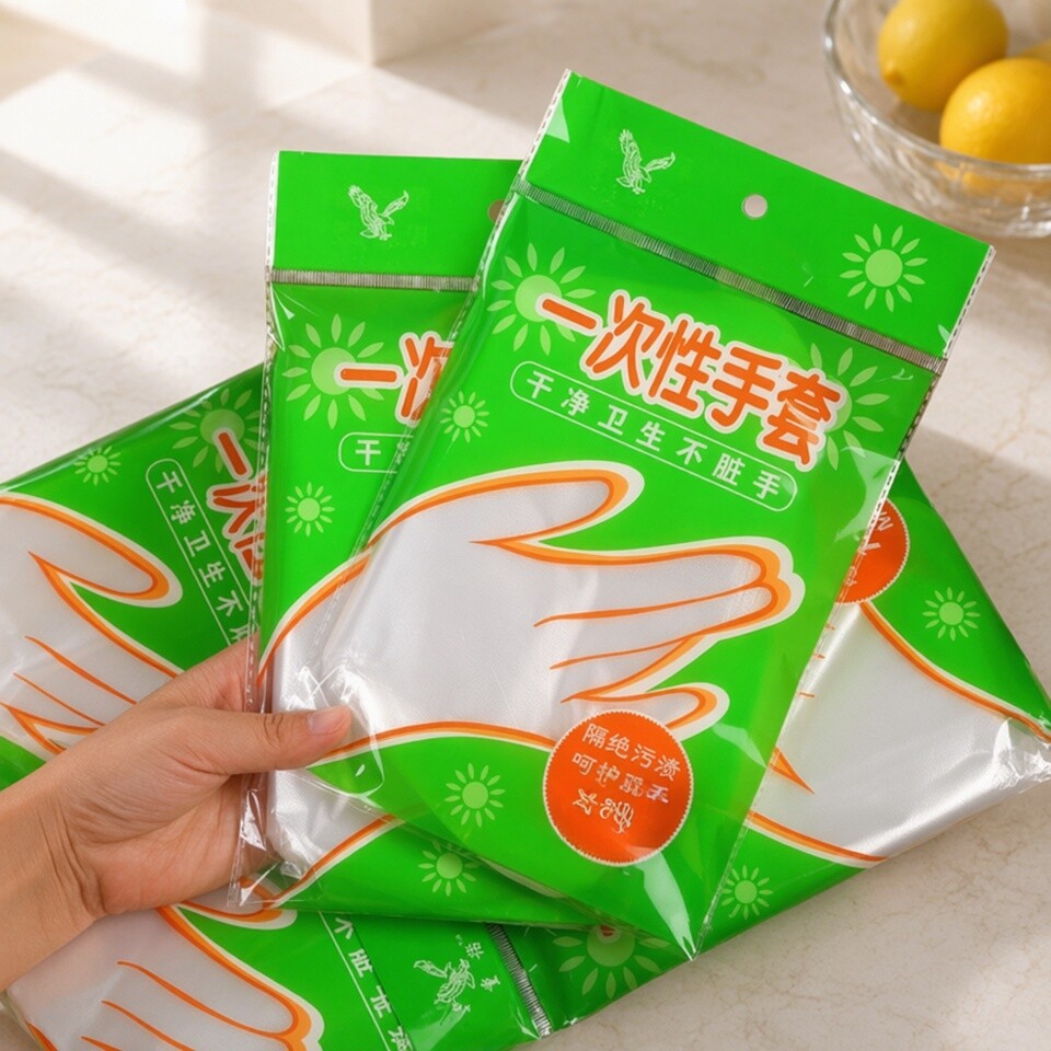 新款家用一次性手套塑料透明耐用餐饮美发家务食品厨房防护pe膜