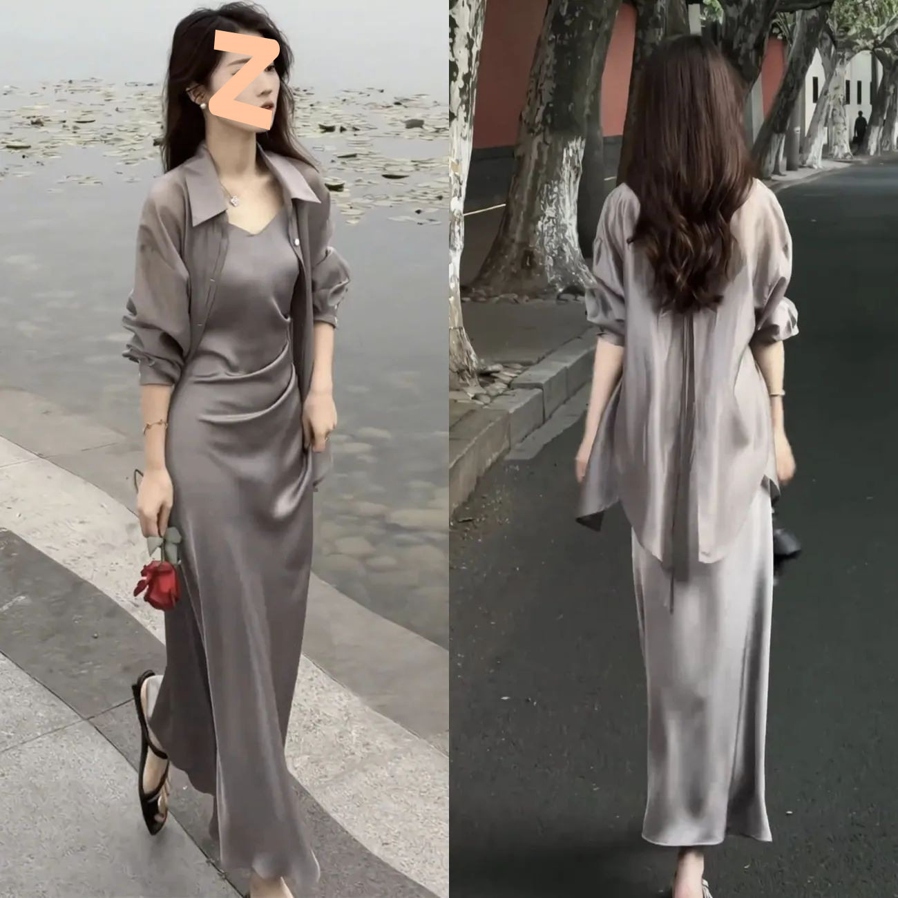 高级感轻奢套装裙女2025夏季新款防晒衫吊带连衣裙拼接纱裙两件套图片