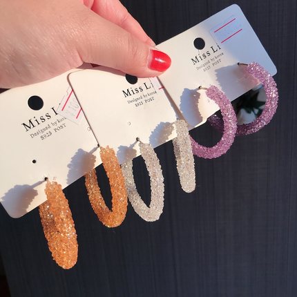 新耳环耳圈超闪圆环网红耳圈超仙气质韩国新款潮时尚个性耳饰1573