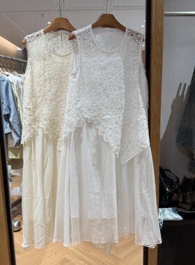 欧洲站2026夏季新款镂空勾花显瘦洋气假两件气质无袖连衣裙18327