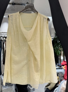 欧洲站2026夏季新款洋气荡领设计绣花甜美淑女风无袖款上衣潮5599