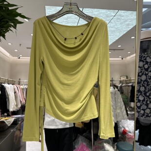 欧洲站2026春季新款领串珠褶皱设计百搭小众设计感黑色上衣261163