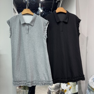 欧洲站2026夏季新款欧货翻领无袖木耳荷叶边女士背心连衣裙潮0158