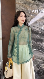 百搭纱衣衬衫 微透盘扣刺绣新中式 潮 斜襟领薄款 欧洲站2026春夏新款