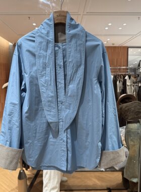 可可家欧货2026秋新品圆领配飘带设计宽松韩系风净版女士衬衫上衣