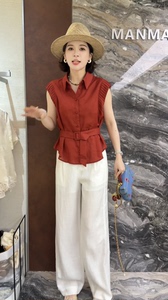 欧洲站2026夏季新款欧货翻领单排扣收腰韩范小清新高级感女士衬衫