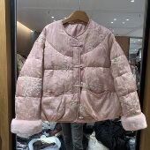 圆领单排扣刺绣提花拼水貂短款 欧洲站2025冬季 新款 鹅绒服外套1303