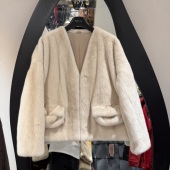 欧洲站2025秋冬新款 v领口袋设计轻奢百搭高级感水貂保暖外套女702