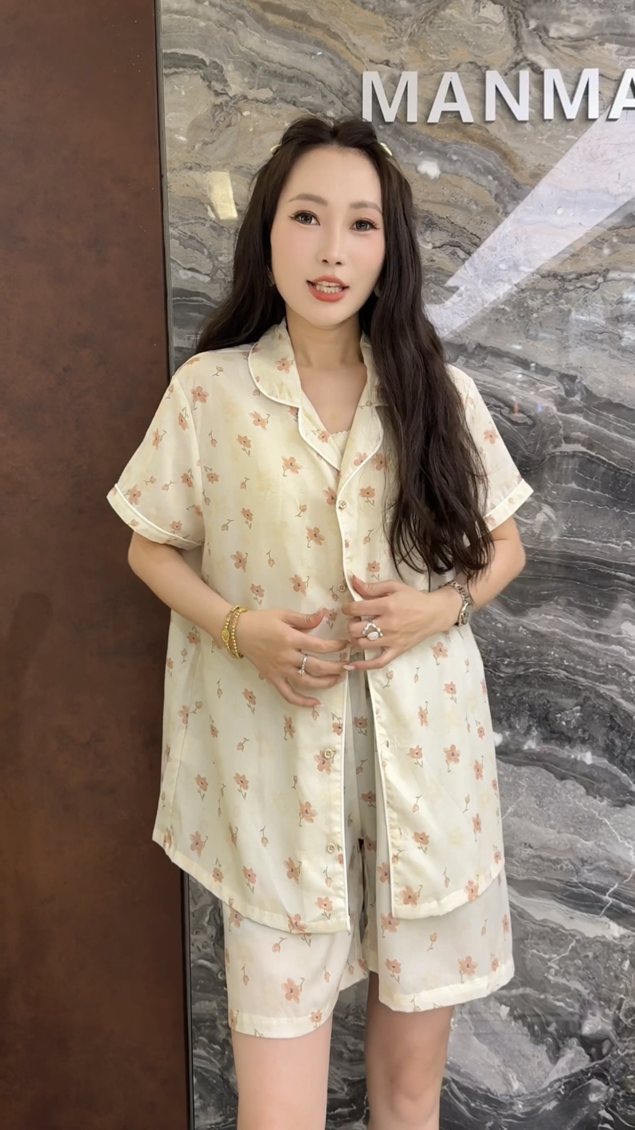 欧洲站2026夏季新款欧货翻领碎花带口袋衬衫松紧腰短裤睡衣套装潮