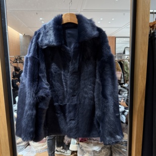 欧洲站2025冬季新款翻领轻奢高级感香榭丽小胎毛皮草外套8508222