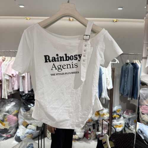 欧洲站2026春季新款一字领露肩百搭显瘦好看套头女短袖上衣6E173