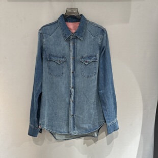 26002 复古港味风单排扣显瘦减龄休闲牛仔衬衫 欧洲站2026春季 新款