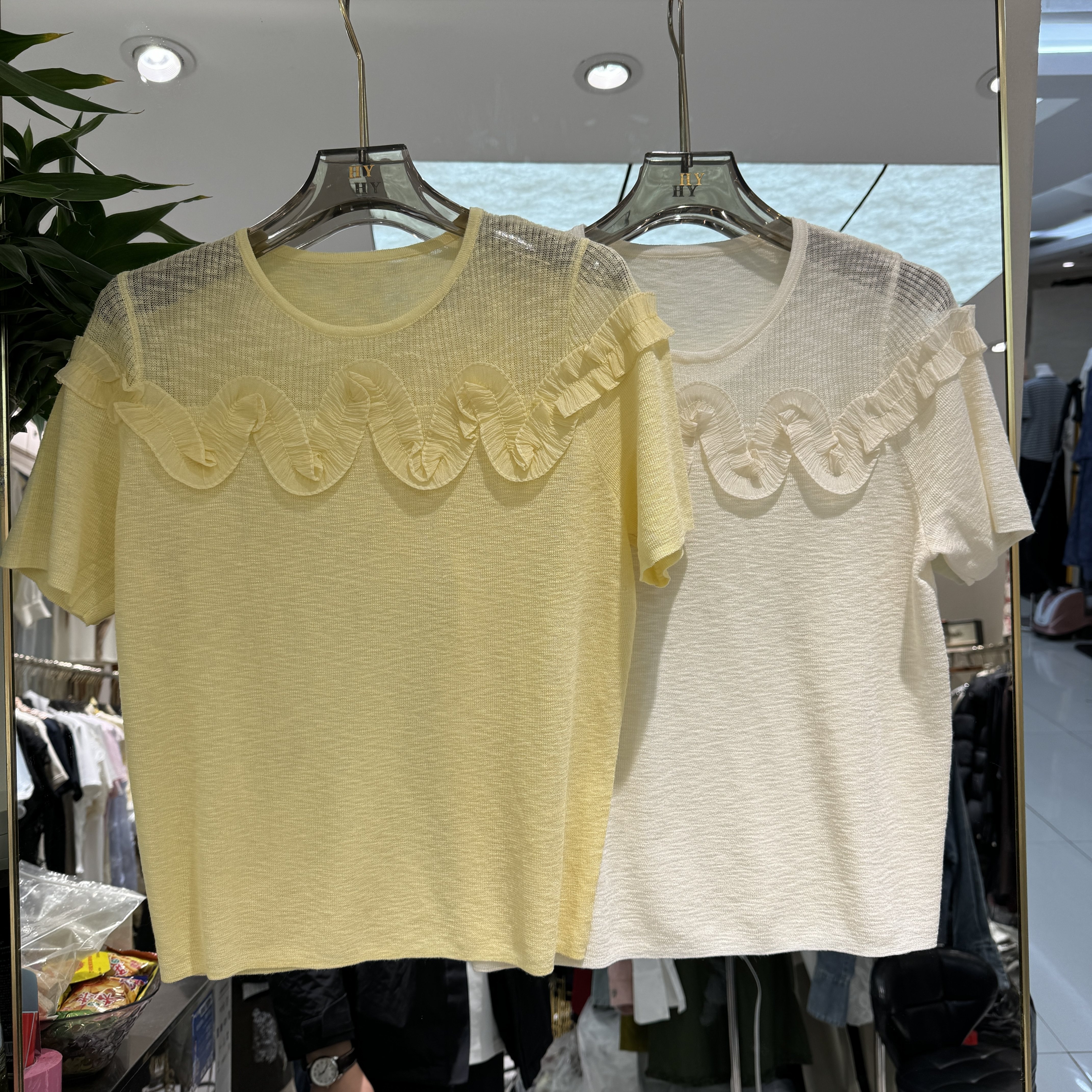 欧洲站2026春季新款圆领压褶花边百搭小个子套头时尚娟针织短袖女