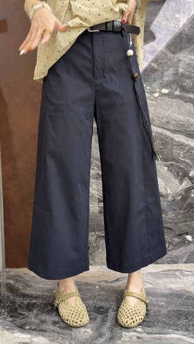 欧洲站2026夏季新款欧货编织流苏腰带九分阔腿职场风女士休闲裤潮