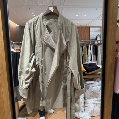 欧洲站2026春季新款翻领收腰松弛感纯色中长款风衣外套女士617311