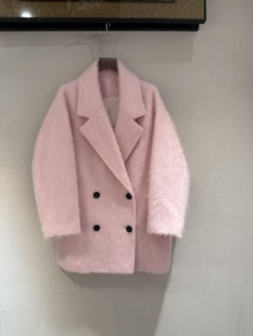 欧洲站2025冬季新款翻领双排扣甜美风拉毛宽松中长款女士羊绒大衣