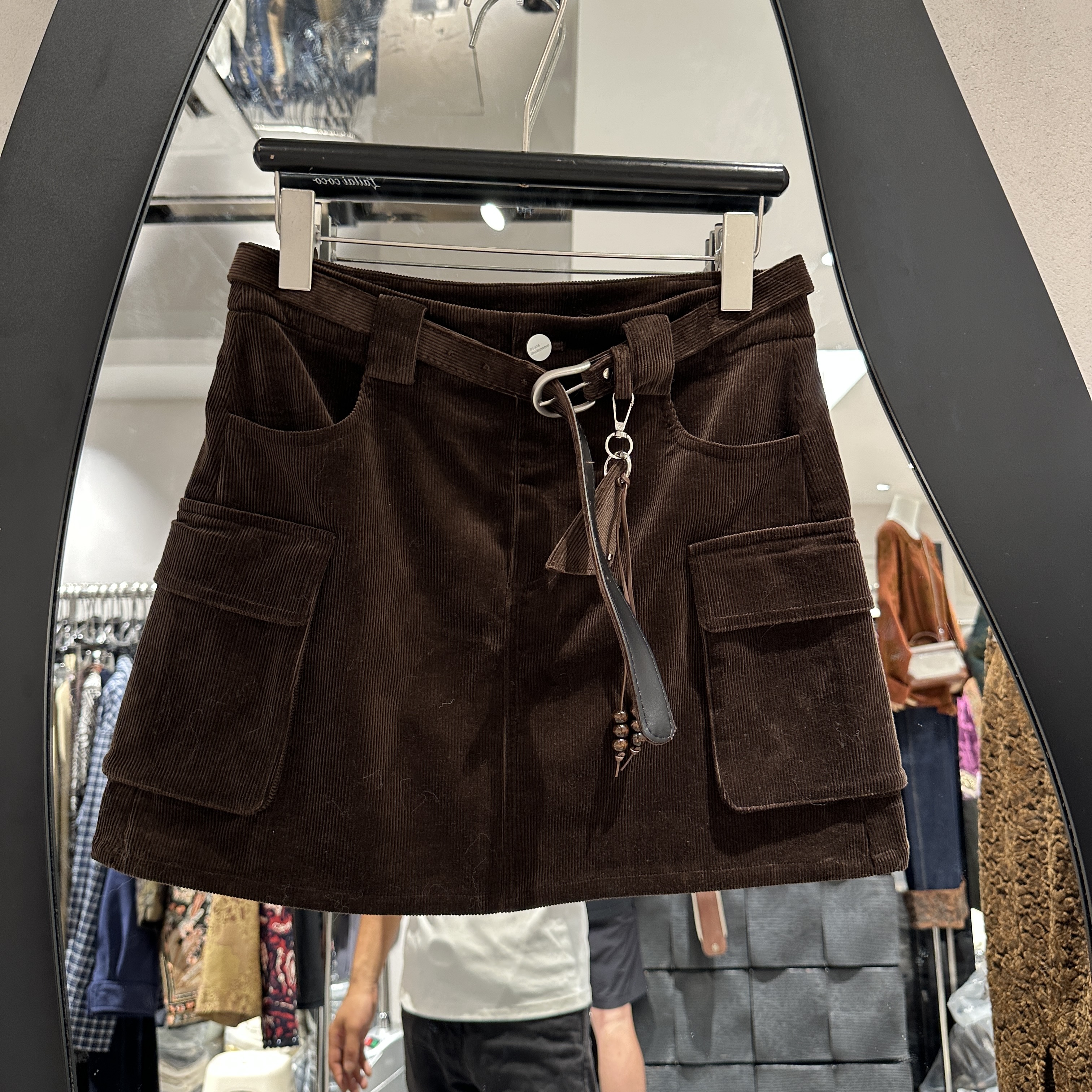 欧洲站2025秋季新款高腰皮带款百搭防走光A字工装半身裙短裙87060