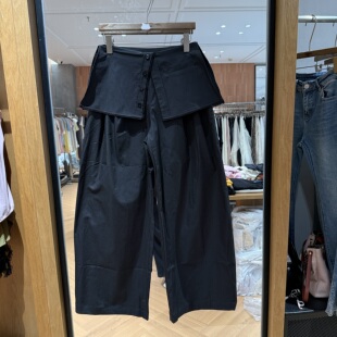 欧洲站2026春新款 H351 高腰腰封设计百搭宽松松弛感黑色休闲阔腿裤
