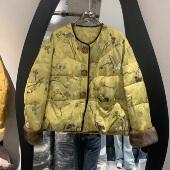 欧洲站2025冬季 新款 圆领国风刺绣钉珠拼水貂毛保暖鹅绒服外套956