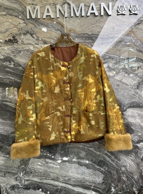 欧洲站2025冬季新款圆领提花拼色气质百搭短款桑蚕丝棉服女25188