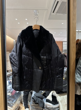 欧洲站2025冬季新款翻领一粒扣宽松保暖皮毛一体鹅绒服外套86223