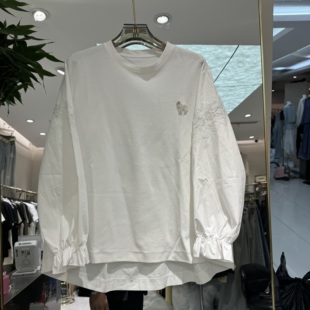 欧洲站2026春季新款圆领钉钻褶皱袖子百搭宽松韩版宽松衬衫68795