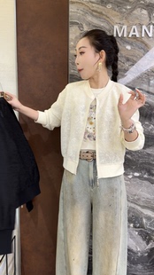 欧洲站2026春节新款立领拉链暗纹提花小版韩系百搭减龄女士短外套