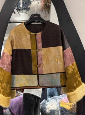 欧洲站2025秋冬新款圆领拼色水貂毛拼接复古百搭长袖外套女81021