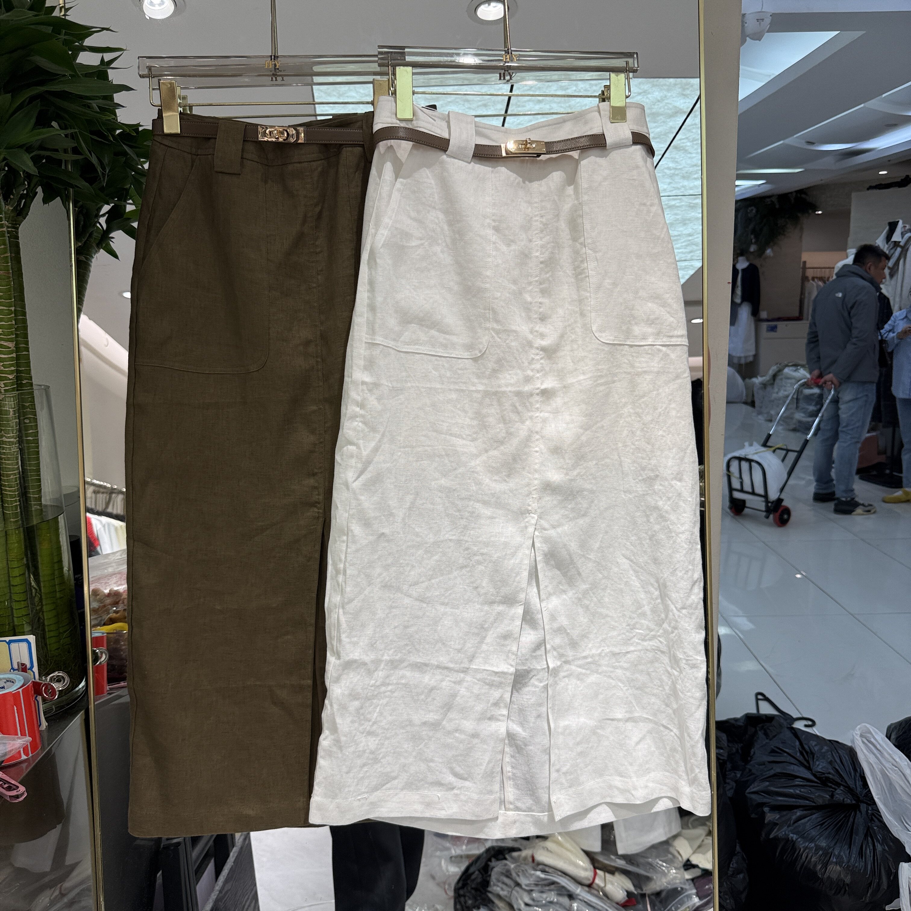 欧洲站2026春季新款时尚简约高腰显瘦百搭开叉中长款亚麻半身裙女