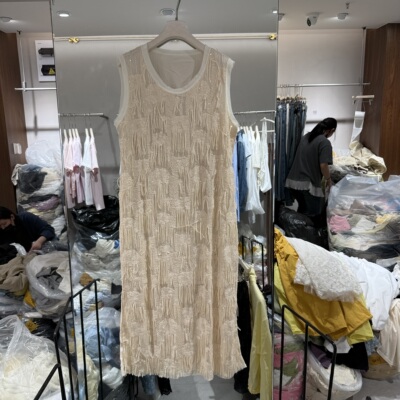 欧洲站2026春季新款圆领亮片流苏优雅气质高级感无袖背心裙女9011