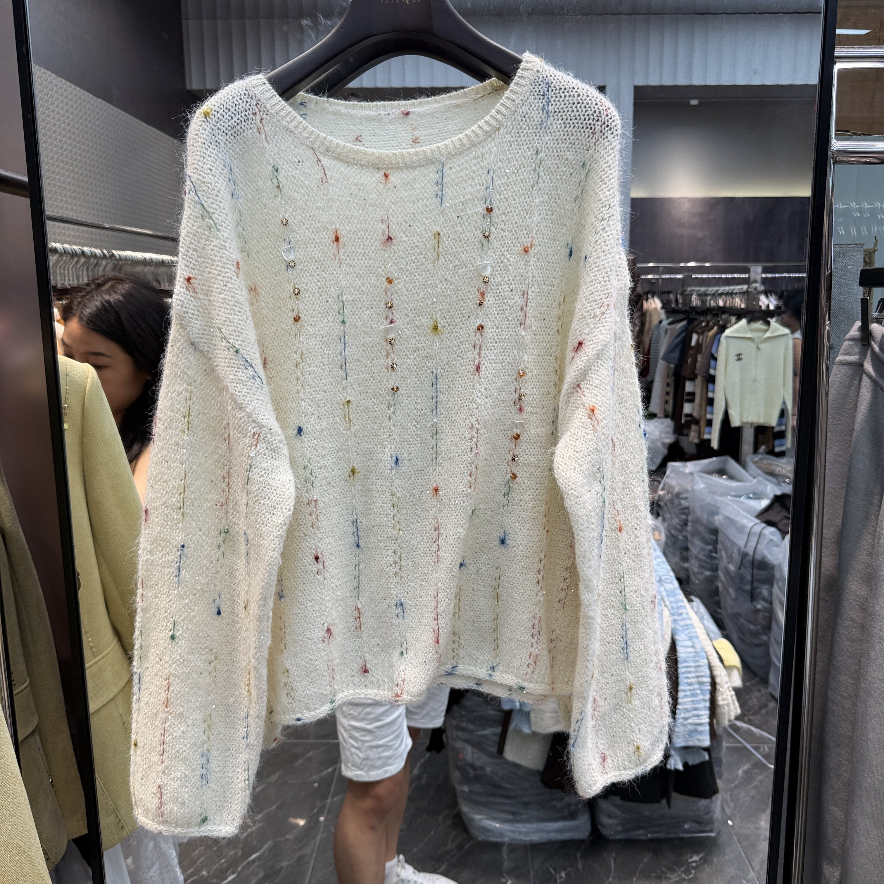 可可家欧货2026秋新品圆领彩色钉钻百搭洋气套头好看女士针织毛衣