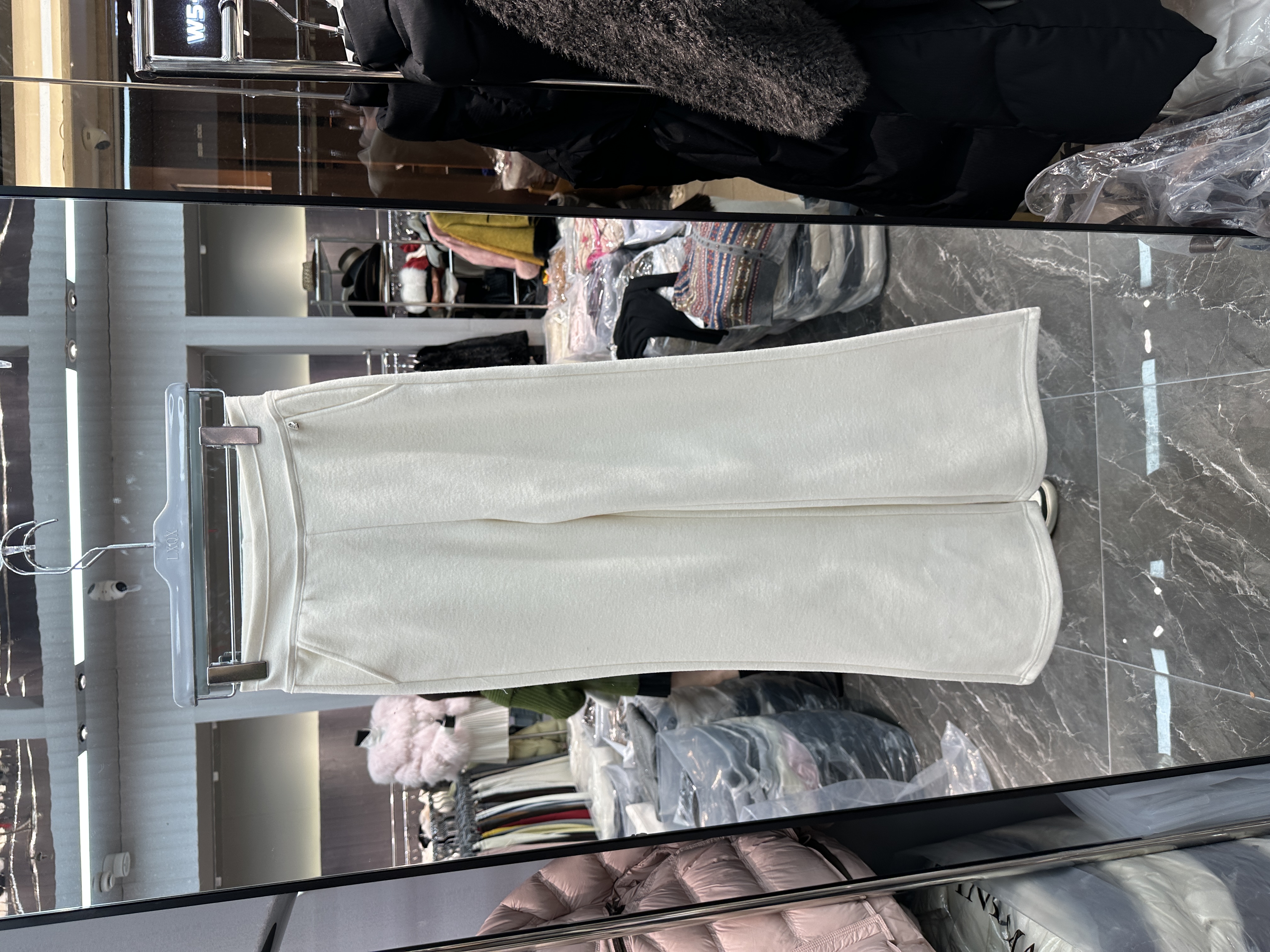 欧洲站2025冬季新款松紧高腰纯色加厚百搭显瘦加厚绵羊毛呢阔腿裤