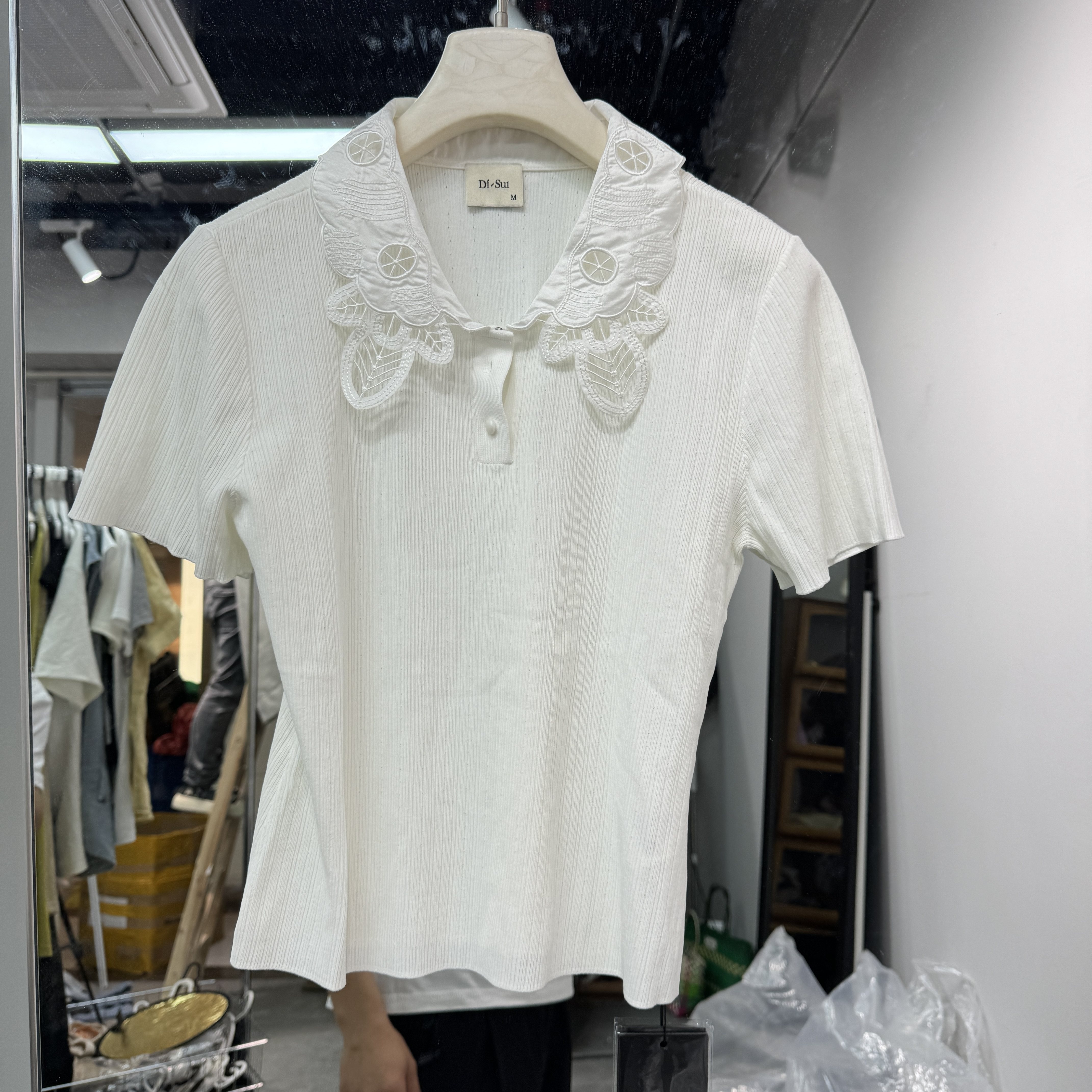 DISUI夏季2026新款洋气polo领绣花显瘦修身套头款女士短袖潮38547