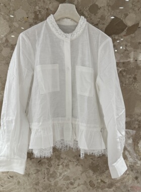 欧洲站2026春季新款圆领拼蕾丝花边宽松显瘦百搭女士衬衫潮6065