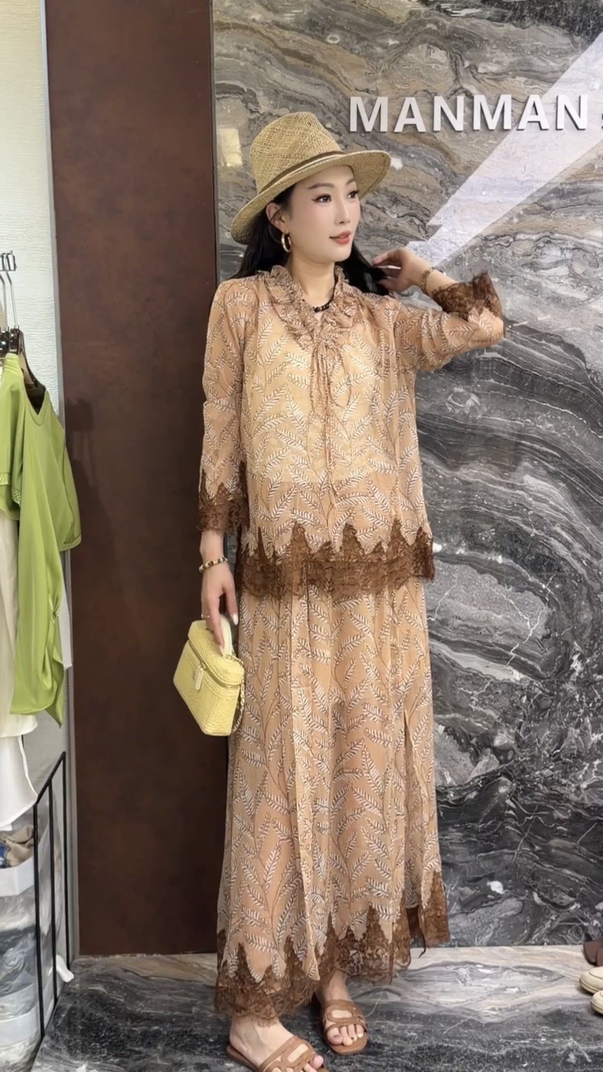 欧洲站2026夏季新款欧货木耳边系带衬衫长款半身裙提花蕾丝套装潮