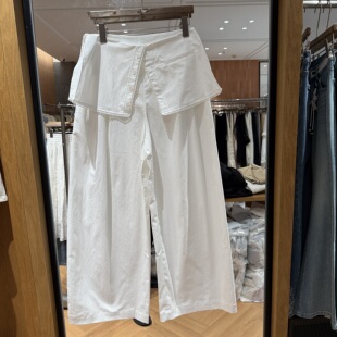 女H351 高腰单排扣屁帘显瘦垂感宽松白色阔腿裤 欧洲站2026春季 新款