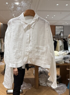 欧洲站2026夏季新款翻领单排扣通勤简约黑色长袖苎麻衬衫女69018