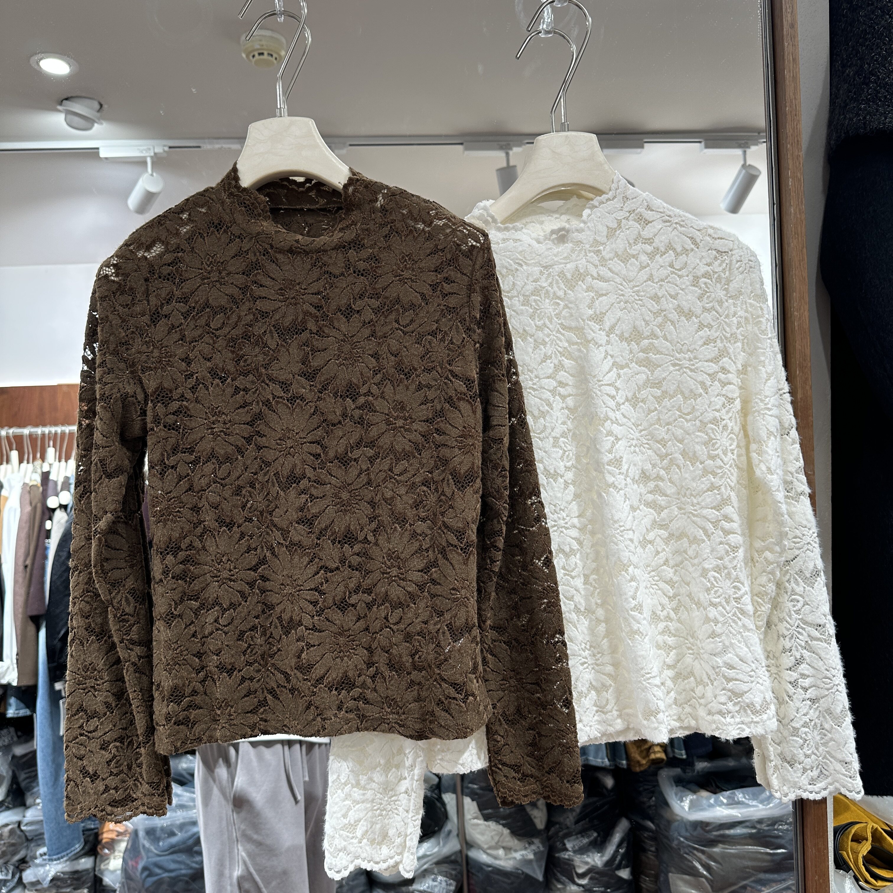 可可家2026冬季新款立领重工蕾丝钩花微透高级感女士衬衫潮39148