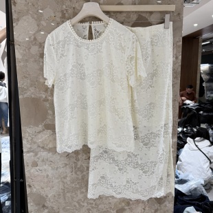 28317 纯欲圆领提花优雅气质蕾丝半裙套装 欧洲站2026春夏新款 法式