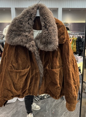欧洲站2025冬季新款羊毛皮毛一体翻领轻熟风复古百搭鹅绒服66035