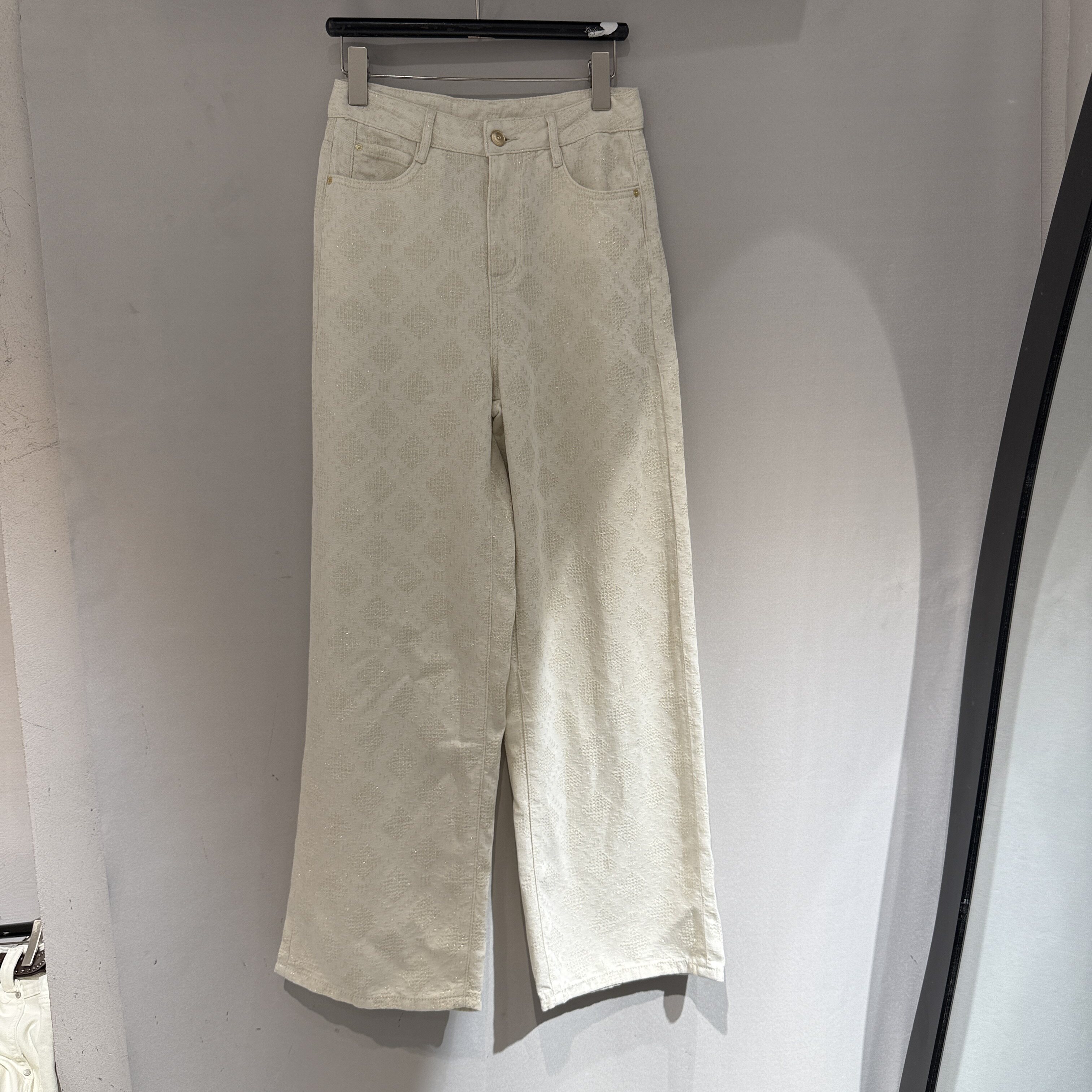 欧洲站2026春夏新款一粒扣金线提花百搭洋气窄版女牛仔长裤35203