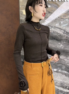 欧洲站2025秋冬新款半高领纯色百搭修身显瘦长袖打底衫女上68561
