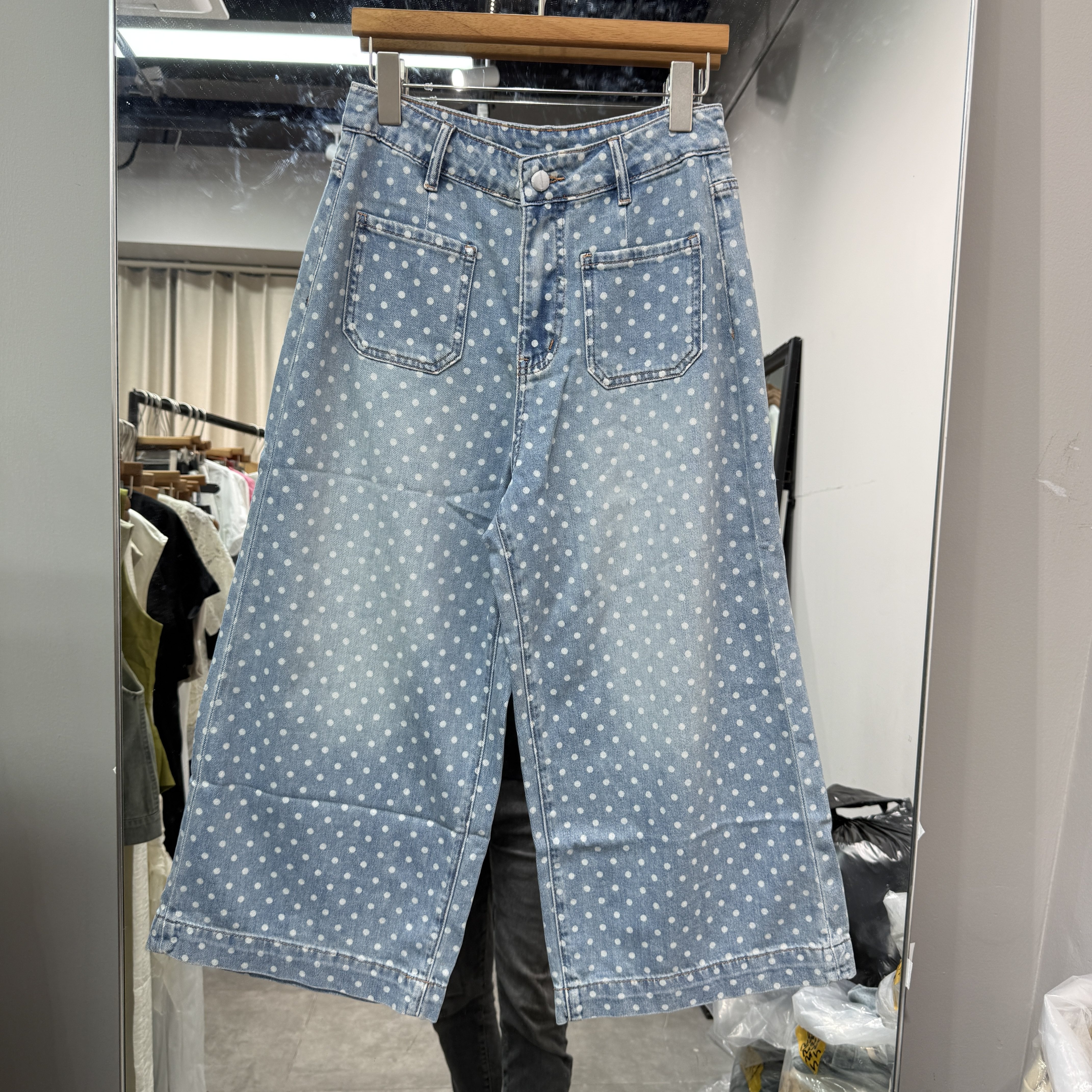 欧洲站2026夏季新款腰头一粒扣显瘦休闲港味风波点牛仔裤女36825