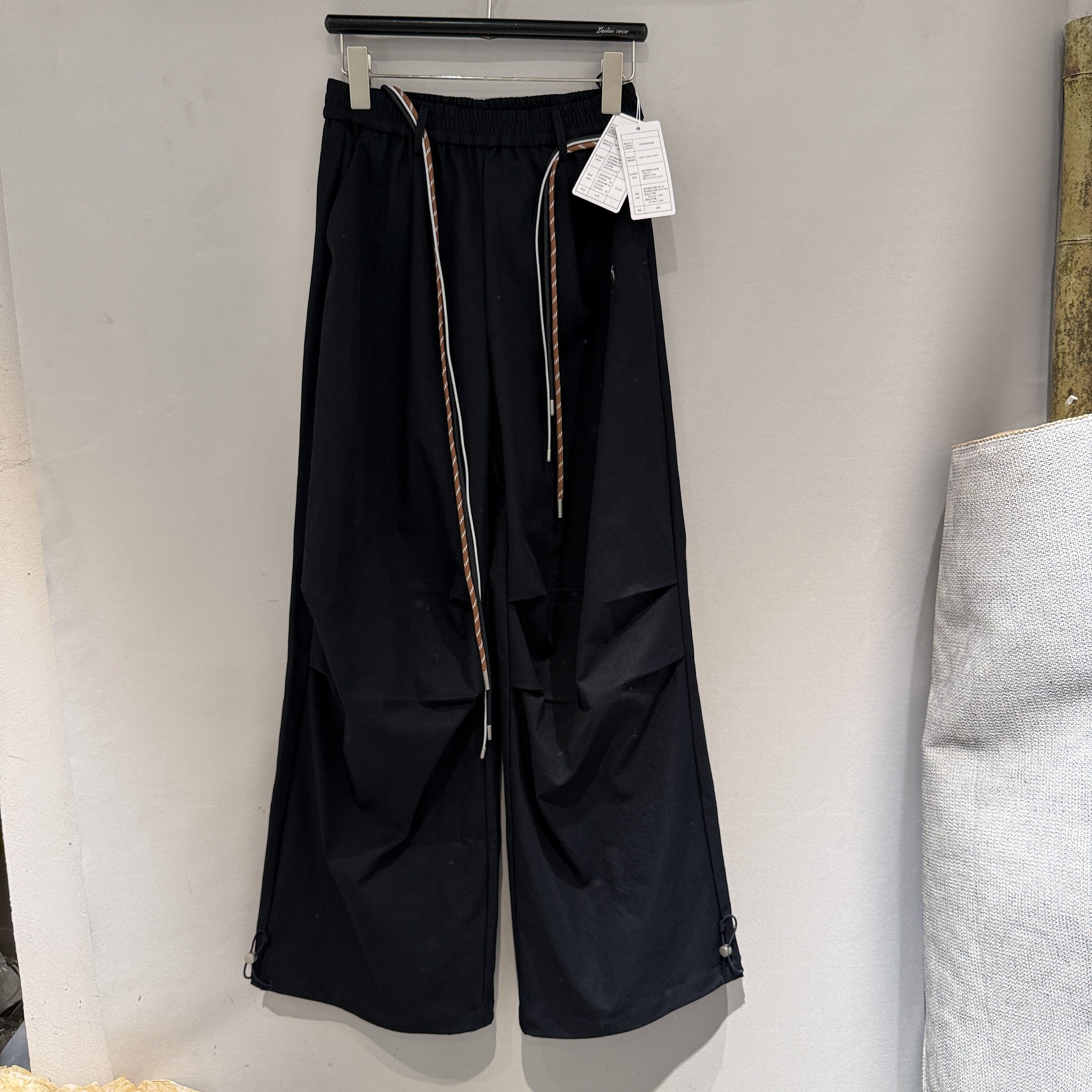 欧洲站2026春款松紧高腰裤脚抽绳显瘦褶皱休闲款女士工装裤83328p