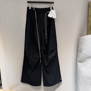 欧洲站2026春款松紧高腰裤脚抽绳显瘦褶皱休闲款女士工装裤83328p