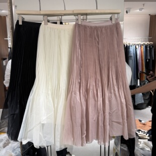 欧洲站2026春季新款松紧高腰百搭通勤好看淑女风甜美网纱半身裙潮