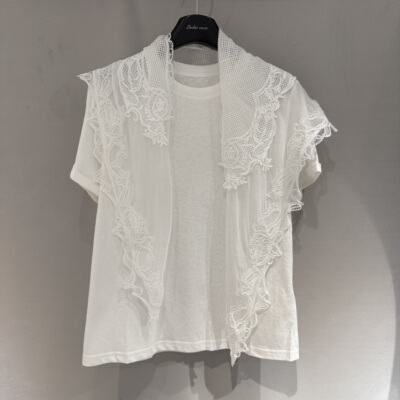 欧洲站2026春季新款时尚小众设计蕾丝花边百搭款纯色短袖女112351