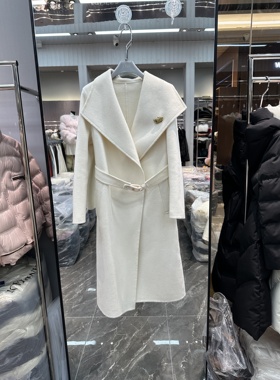 欧洲站2025冬季新款翻领腰带收腰轻熟风百搭中长款羊毛大衣85753