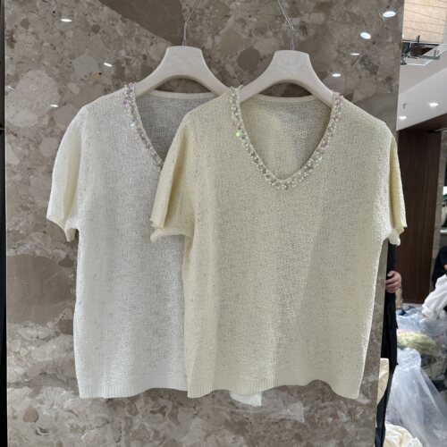 Dong.one春季2026新款鸡心领钉钻微透百搭减龄舒适净版短袖6H195